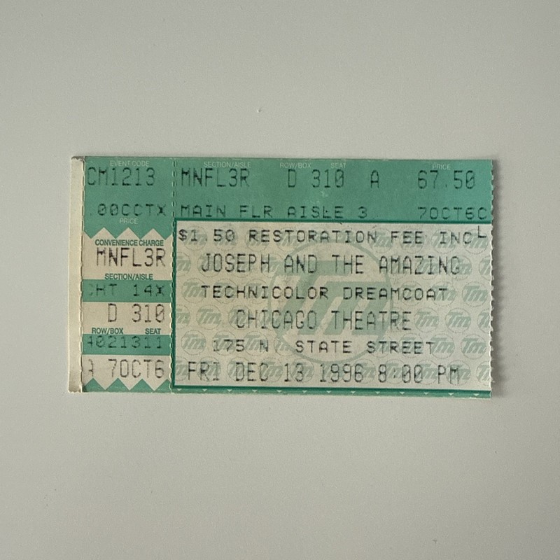 Joseph and the Amazing Technicolor Dreamcoat 9/24/94 Chicago Rare Ticket Stub
