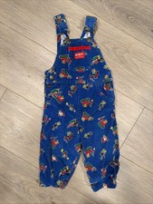 Vintage Oshkosh B'gosh Overalls Blue Corduroy 3T Mice At Work Tractor Trucks