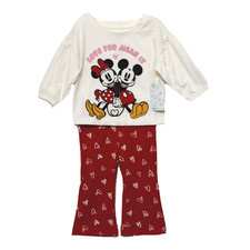 NWT Disney Girls Minnie Mouse Flare Pants Set Size 12 Months Long Sleeve Outfit