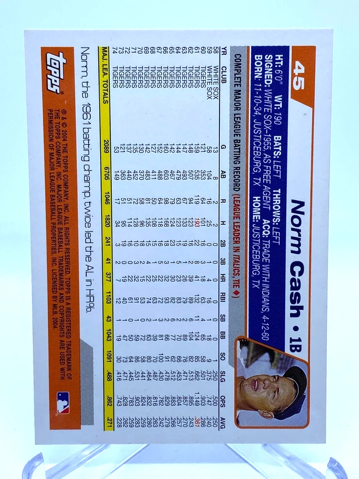 2004 Topps Retired Signature Edition #45 Norm Cash Detroit Tigers - Image 2 of 2
