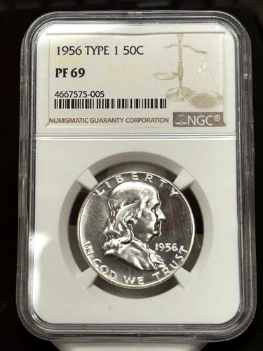 1956 T-1 Proof Franklin Half Dollar - PF69 - NGC - Scarce Variety