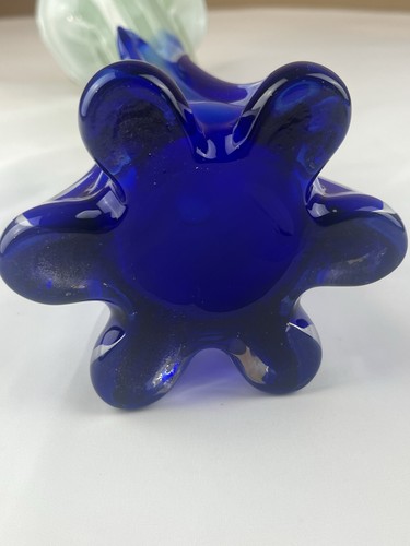 Vintage Murano Art Glass Vase Cobalt Blue green Flower Steam Shape 15 -1/2” Tall - Picture 12 of 13