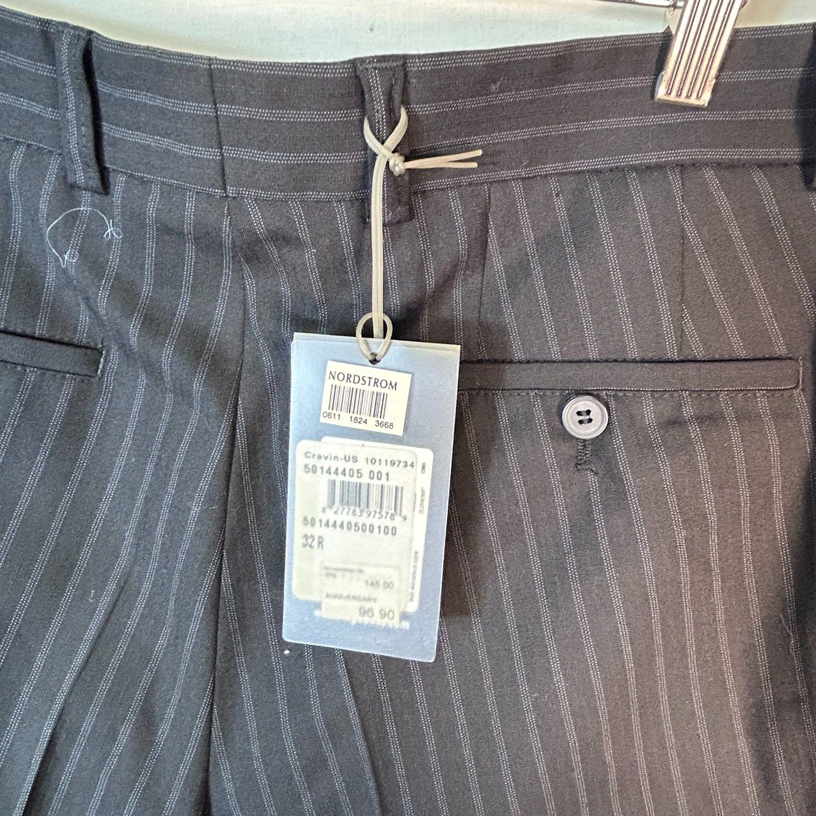 Boss Hugo Boss Men's NWT Gray Pinstripe Wool Flat Front Dress Pants Size 32R thumbnail 8