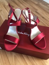 Salvatore Ferragamo Red Satin Heels | Designer Open Toe Sandals | Size 4| Boxed
