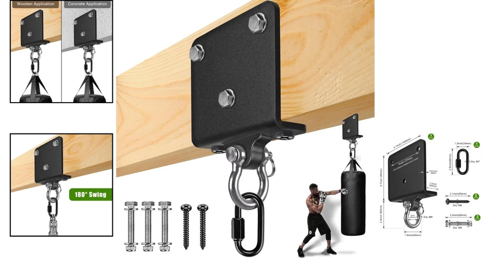 Boxsack Aufhängung Stahl 180° schwenkbar bis 454kg für Indoor Outdoor Training - Bild 2 von 4