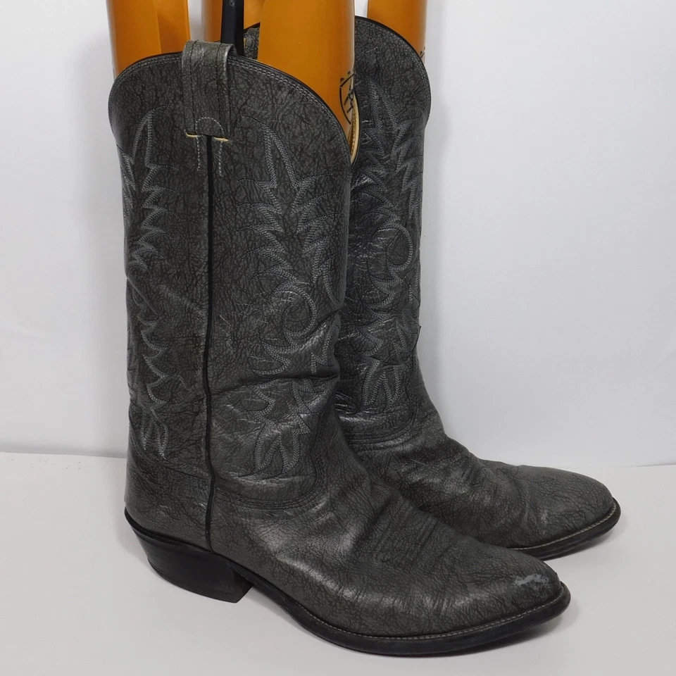 Винтажные ковбойские сапоги NOCONA 3002 серые кожа кенгуру с круглым носком мужские США 9D - Изображение 2 из 4