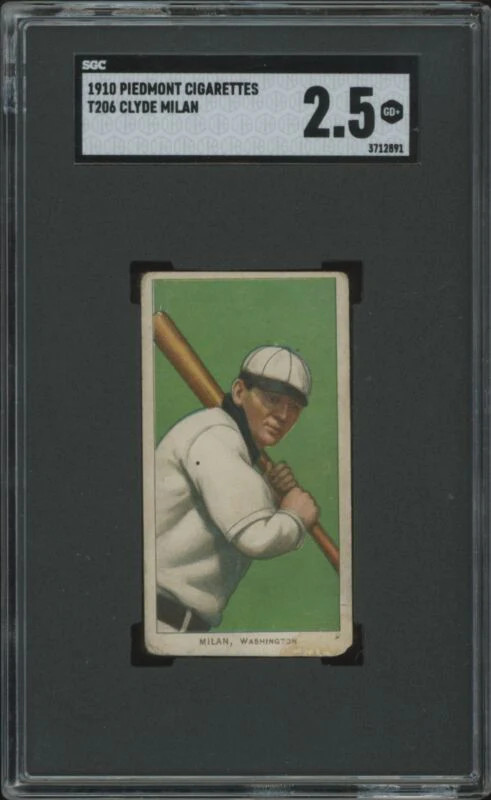 1909 T206 CLYDE MILAN GOOD+ PIEDMONT 350 SGC 2.5 BASEBALL WASHINGTON SENATORS