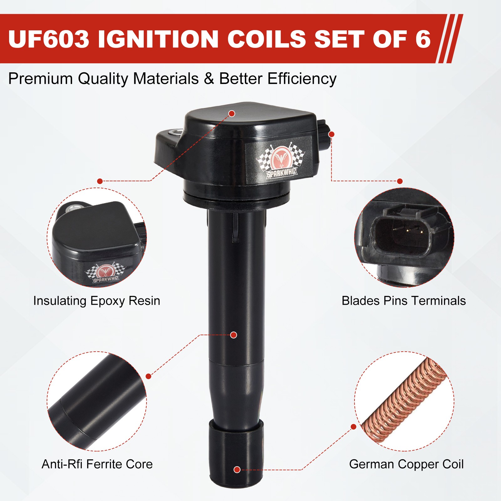 6X Ignition Coils + 6X Spark Plugs Kit for 2011-2017 Honda Odyssey UF-603 5C1681