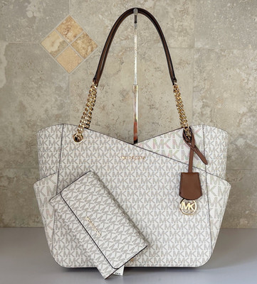 Michael Kors Jet Set Travel LG Chain Shoulder Tote Bag + Wallet MK 