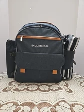 Cambridge Picnic Set Backpack 4 Person w/Blanket Insulated Wine Pouch Blue Brown