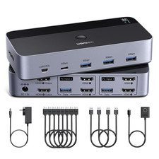UGREEN HDMI KVM Switch 2 Monitors 2 Computers 4K 60Hz, with 4 USB 3.0 Ports for