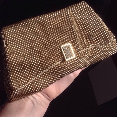 Vintage Whiting & Davis Co USA Gold Mesh Handtasche Strass Verschluss, Spiegel - sucht TLC