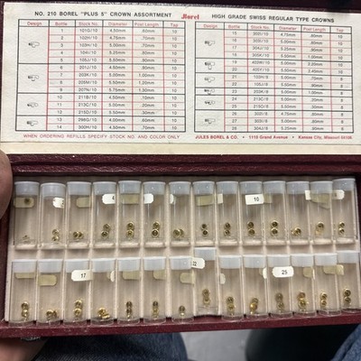 Borel Watch Crown Assortment Lot No 210 Box - Vintage High Grade Swiss  Crowns