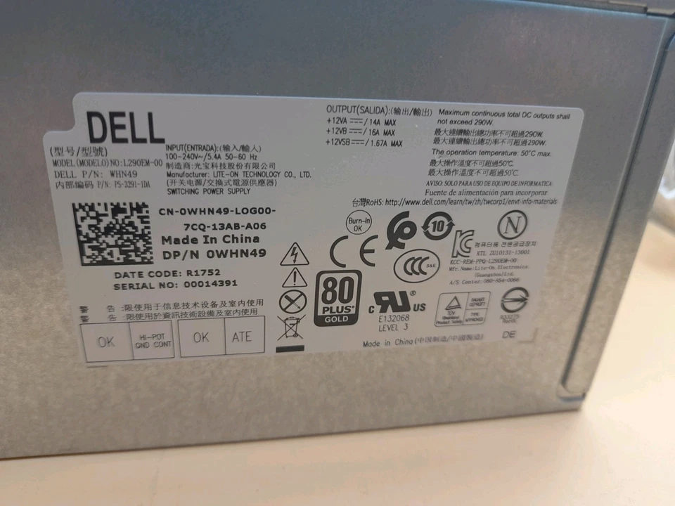 Dell Optiplex 3020 7020 9020 T1700 290W Power Supply 0WHN49 0P0KFV 0HYV3H 0XFXKX - Image 2 of 4