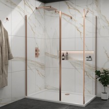 Brushed Bronze Walk In Shower Enclosure and Tray with Outer Frame 8mm Glass