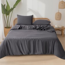 LBR02M 100 Linen Duvet Cover Set Queen Size,Bed Sheets 3 Piece Sets,Solid Color