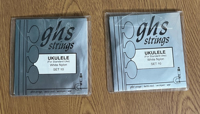 2 Packungen. GHS Saiten. Standard Sopran Ukulele. Weißes Nylon. Set Nr. 10