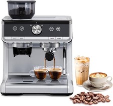 Barista Espresso Machine w/ 30-Setting Grinder Frother Adjustable Temp Silver