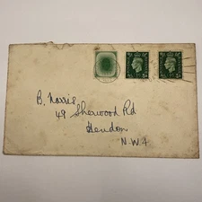 1937 KGVI GB COVER  POACHED EGG TEST COIL SHEPHERDS BUSH TO HENDON 