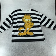 Vintage Garfield Striped Shirt XL Black White Cartoon Cat Jim Davis Tee USA 90s