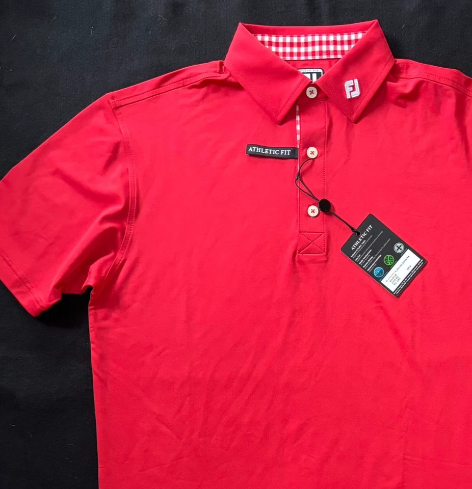 Camisa polo de golf Footjoy para hombre roja lisa gira limitada parche en el brazo talla M Foto 2 de 4