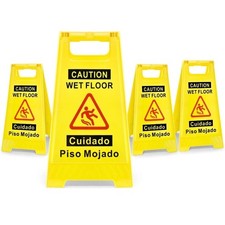 4-Pack Caution Wet Floor Sign, 17.5" Height, Bright Yellow, Double-Sided A-Shape