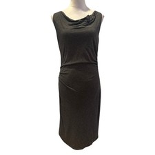 Loft Women's Gray Sleeveless Midi Dress Ruched Drape Neck Wool Blend M