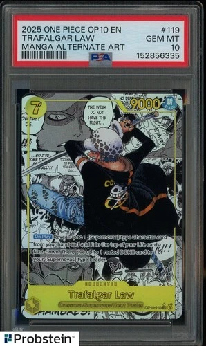 2025 One Piece OP10 En Manga Alternate Art #119 Trafalgar Law PSA 10 GEM MINT