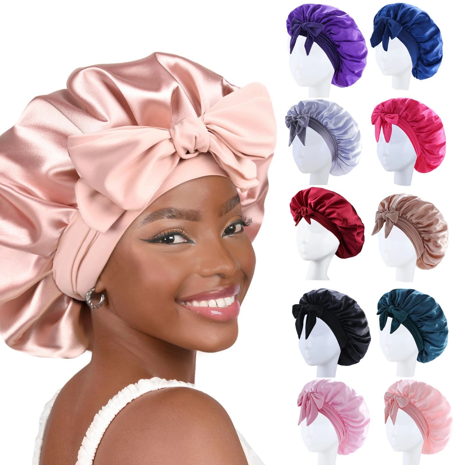 Satin Bonnet Silk Bonnet with Tie Band Adjustable Hair Bonnet for Sleeping*