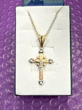 ❤️Catenina di perline in oro rosa bianco giallo 14 kt con ciondolo croce 21"