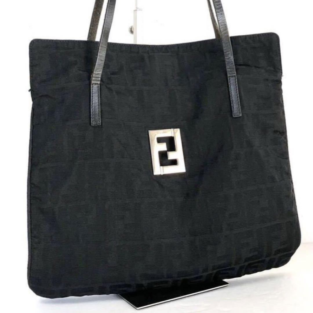 Fendi Black Medium Leather Canvas Tote Bag Authentic Made in Italy