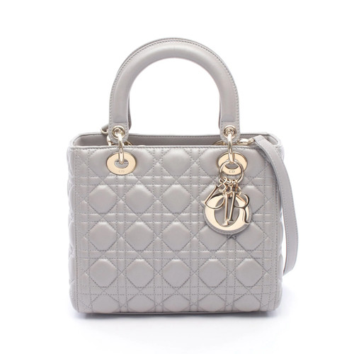 Christian Dior LADY DIOR 2WAY Handbag Gray Leather #RCB4511