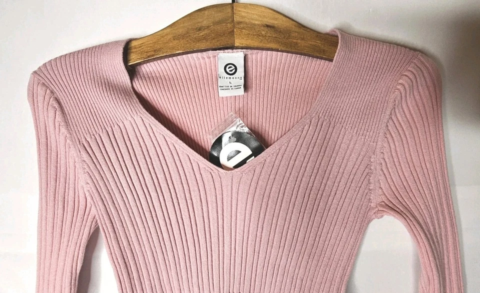 Suéter Y2K Ellemenno Rosa Acanalado Tejido Cuello en V Top Volantes Recortado Talla L Foto 2 de 4