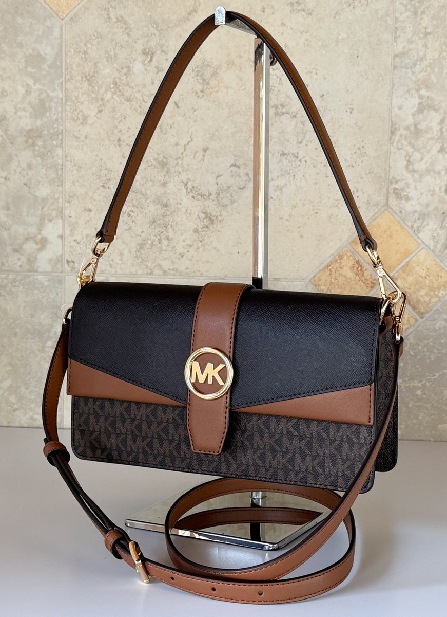 MICHAEL KORS MKMロゴボディバッグ Michael Kors Greenwich Medium Flap Shoulder Crossbody Bag MK Brown