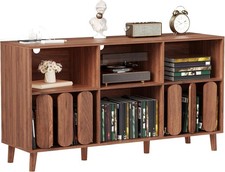 Wood Vinyl Record Player Stand Cabinet Storage Media Console Table with Charging