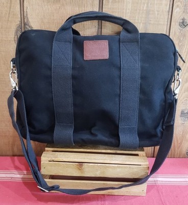VINTAGE LANDS END BLACK DENIM CANVAS BRIEFCASE MESSENGER BAG