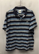 Lacoste Men's Blue Navy Striped Short Sleeve Pique Polo Shirt Size 8