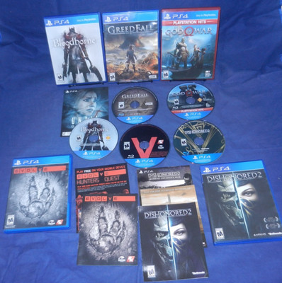 PS4: Bloodborne, Greed Fall, God of War, Evolve, Dishonored 2, Discs VG-LN