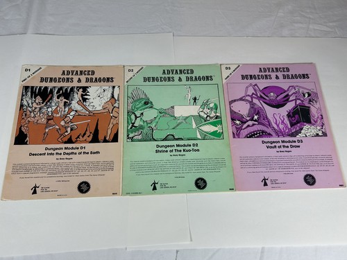 ADVANCED DUNGEONS & DRAGONS DUNGEON MODULE D1 D2 D3 COMPLETE MODULE SET TSR 1978