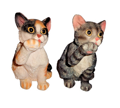 Set Of Two Cats Licking Their Paws