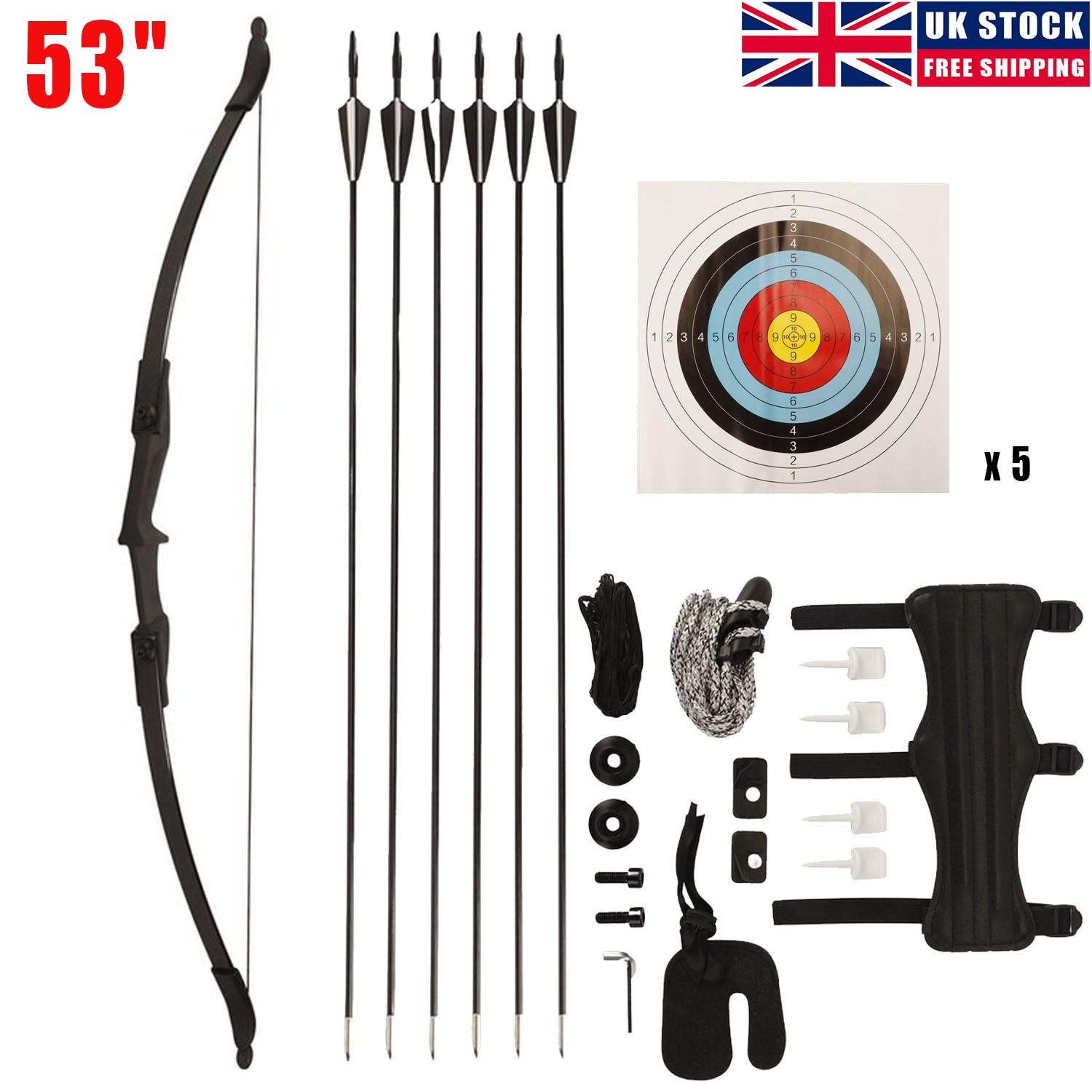 30LBS 53" Archery Recurve Bows Set Survival Longbow Target Practice﻿