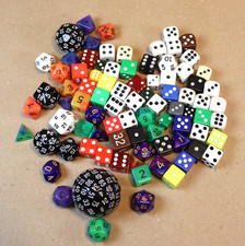 85 Lot of Mixed Size Dice 100 sided, 30, 24, 20, 12, 10, 9, 6 Polyhedral Vintage