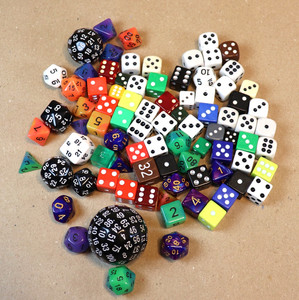 85 Lot of Mixed Size Dice 100 sided, 30, 24, 20, 12, 10, 9, 6 Polyhedral Vintage