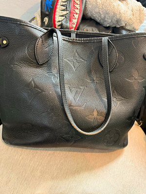 Louis Vuitton Black Monogram Embossed Tote Bag Gold Hardware Double Handles