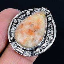 Resplendent Sunstone Gemstone Handmade 925 Sterling Silver Ring Size 7