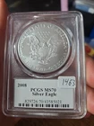 2008 Silver Eagle PCGS MS70 Signed Thomas Cleveland