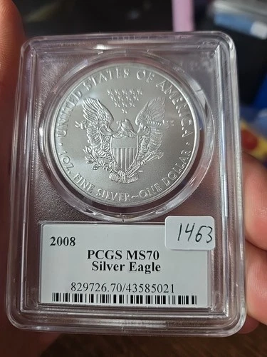 2008 Silver Eagle PCGS MS70 Signed Thomas Cleveland