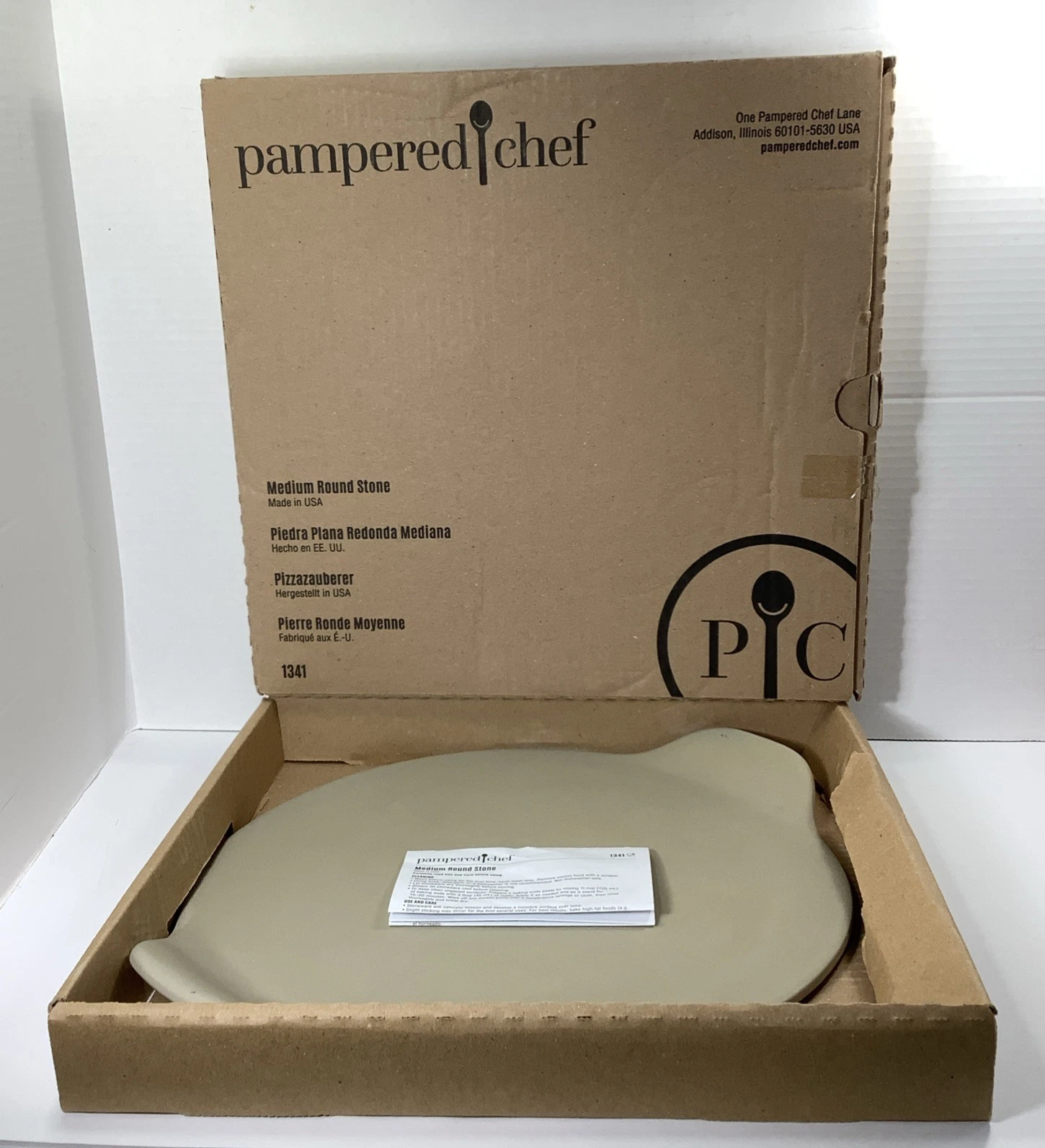 Pampered Chef Round Stone 1341 Pizza Pan Sheet 13" 13” Handles Stoneware New Box