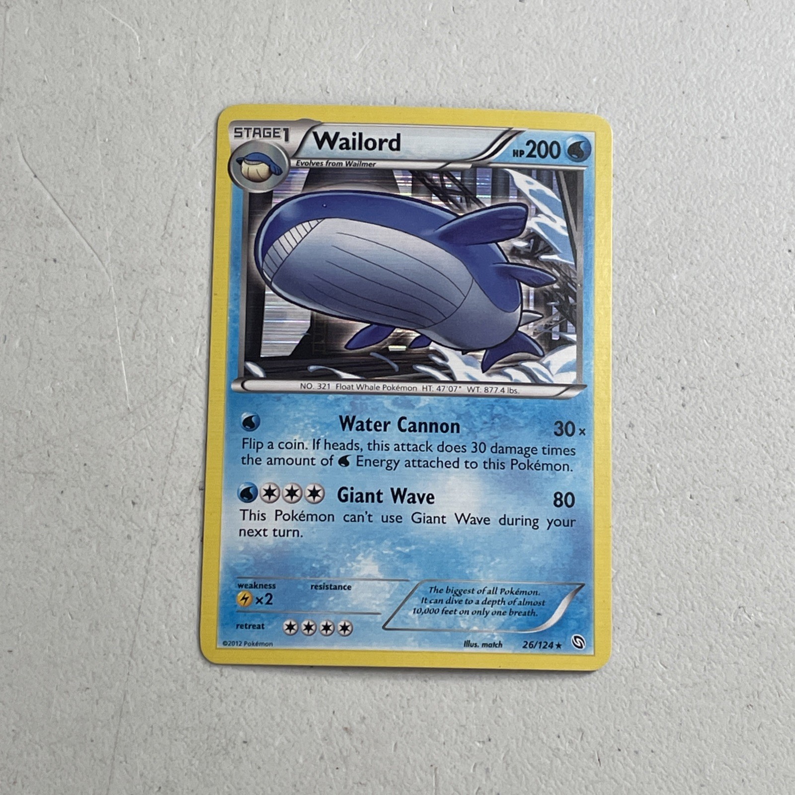 Pokemon TCG 2012 Dragons Exalted Card -- Wailord 26/124 Holo