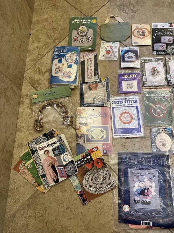 Large Lot Of Vintage Cross Stitch, Crochet Books, Etc. Some Complete Kits. - Image 4 of 4